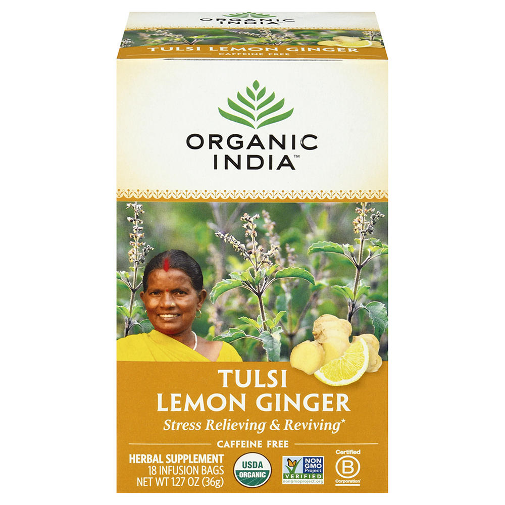 Organic India Tulsi Holy Basil Lemon Ginger Infusion Tea Bags, 18 ct