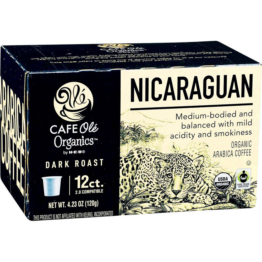 CAFE Olé Organics by H-E-B Dark Roast Nicaraguan Single Serve Cups, 12 ct