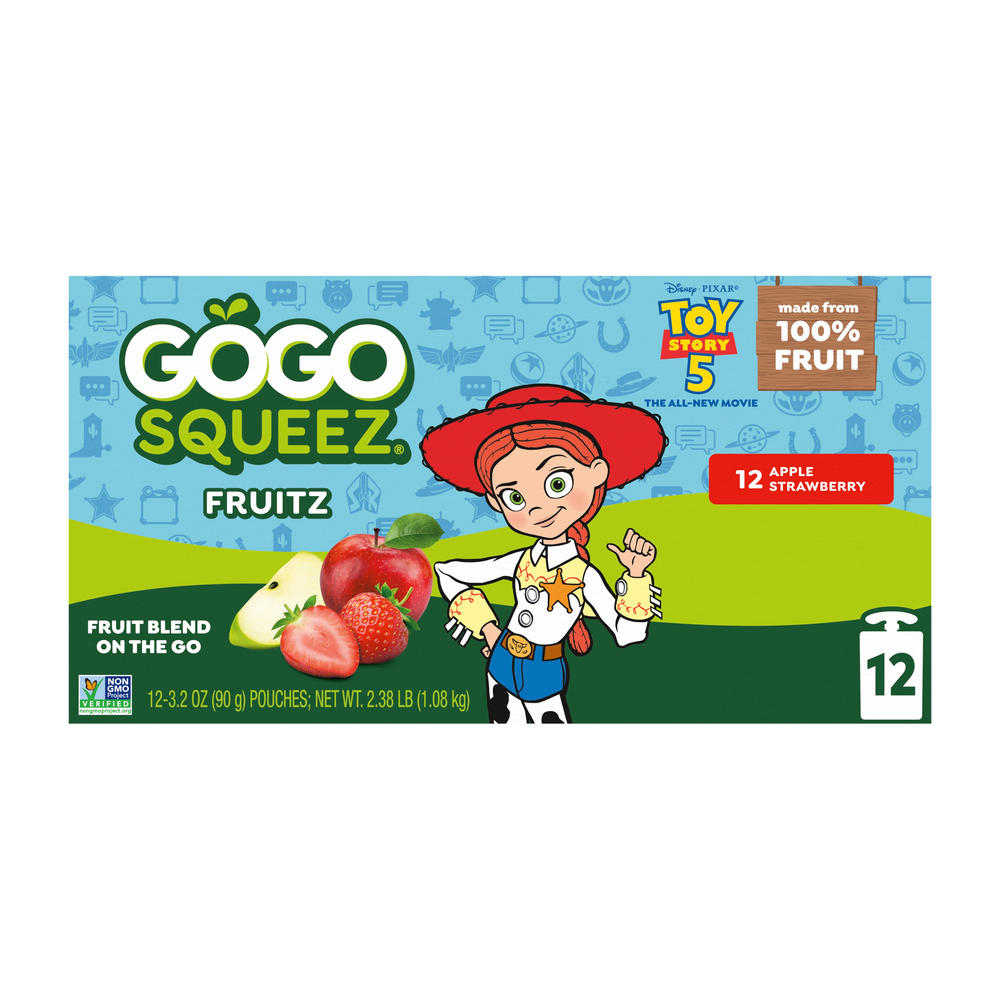 GoGo squeeZ No Sugar Added Apple Strawberry Applesauce & Fruit Puree Pouches, 12 ct
