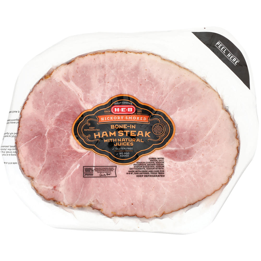 H-E-B Fully Cooked Bone-in Hickory Smoked Ham Steak, Avg. 1.3 lbs