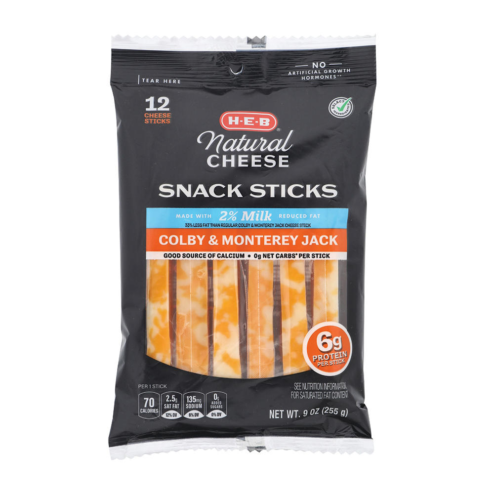 H-E-B Reduced Fat Colby & Monterey Jack Cheese Sticks, 12 ct, 9 oz