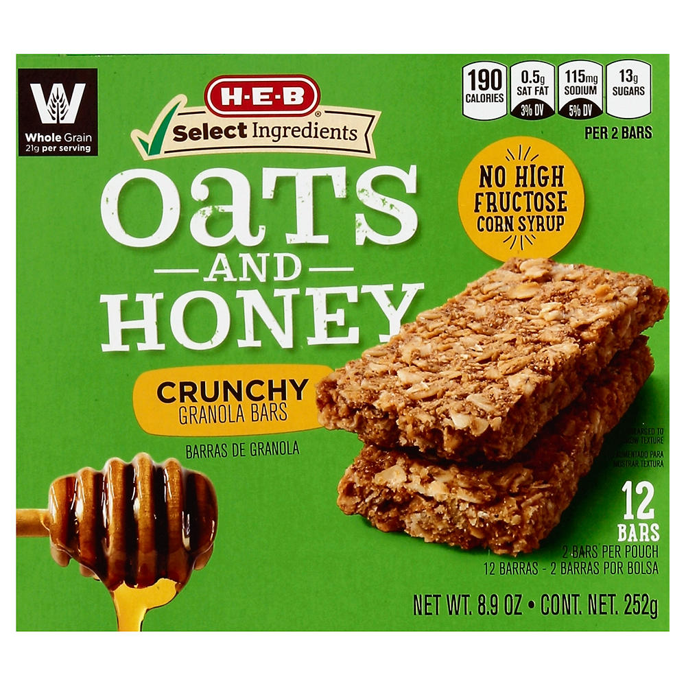 H-E-B Oats & Honey Crunchy Granola Bars, 6 ct