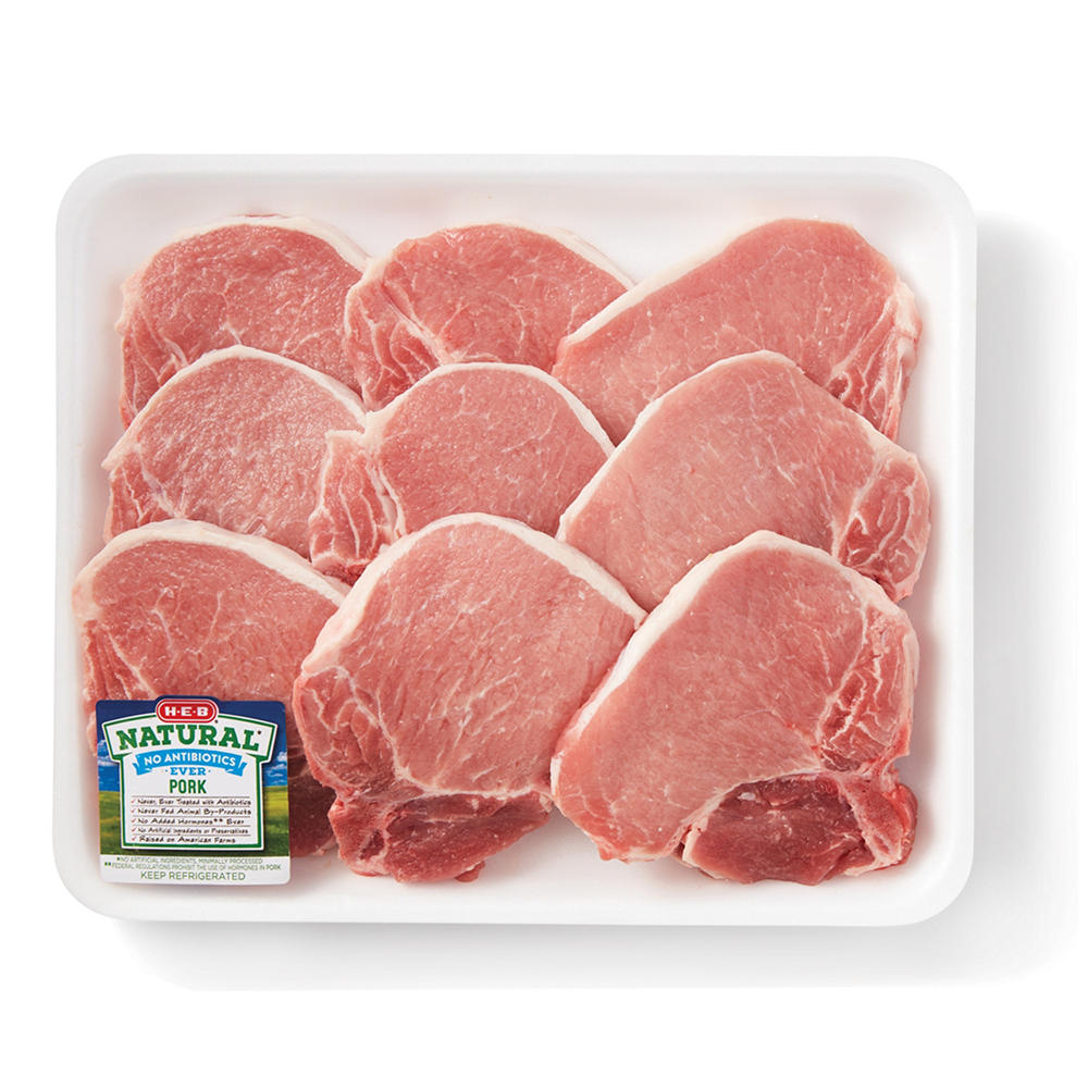 H-E-B Natural Bone-in Center Loin Pork Chops - Value Pack, Avg. 2.68 lbs