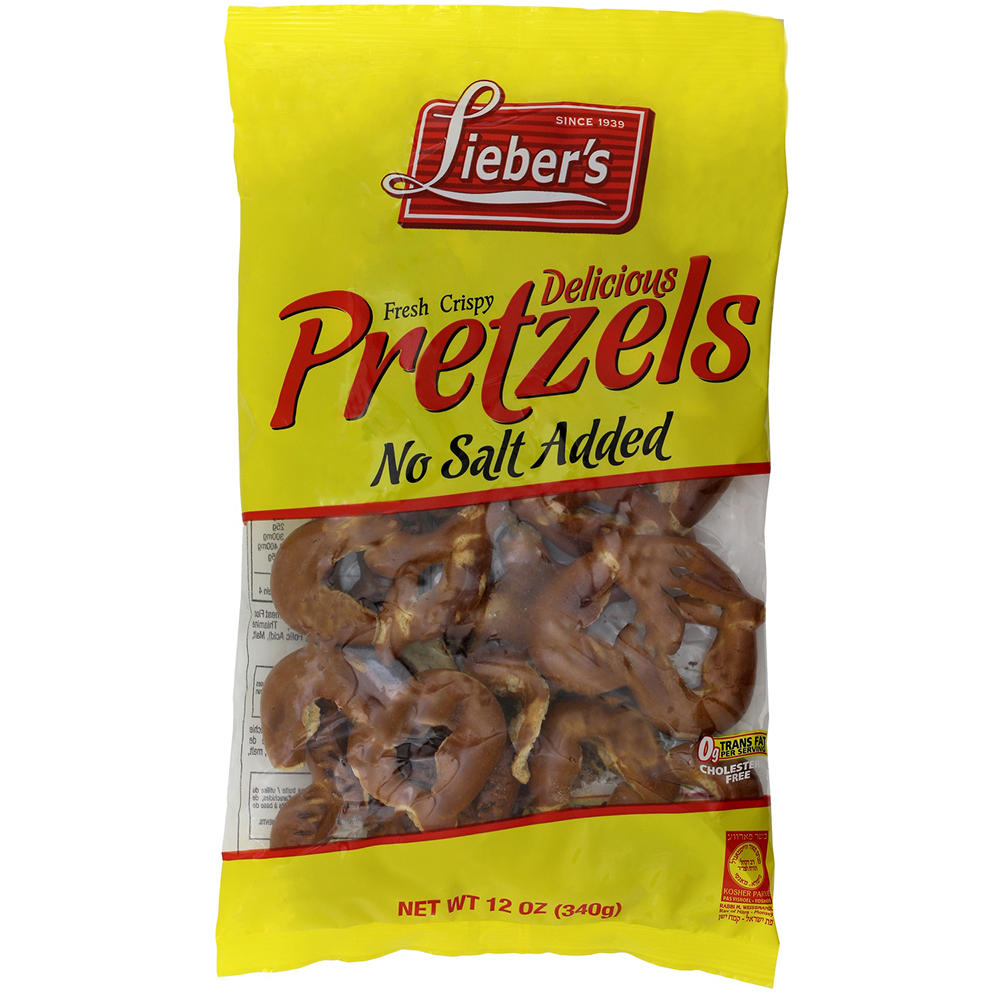 Lieber's Kosher No Salt Added Pretzels, 12 oz