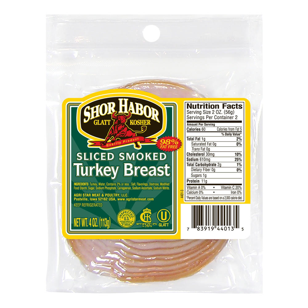 Shor Habor Kosher Sliced Smoked Turkey Breast, 4 oz