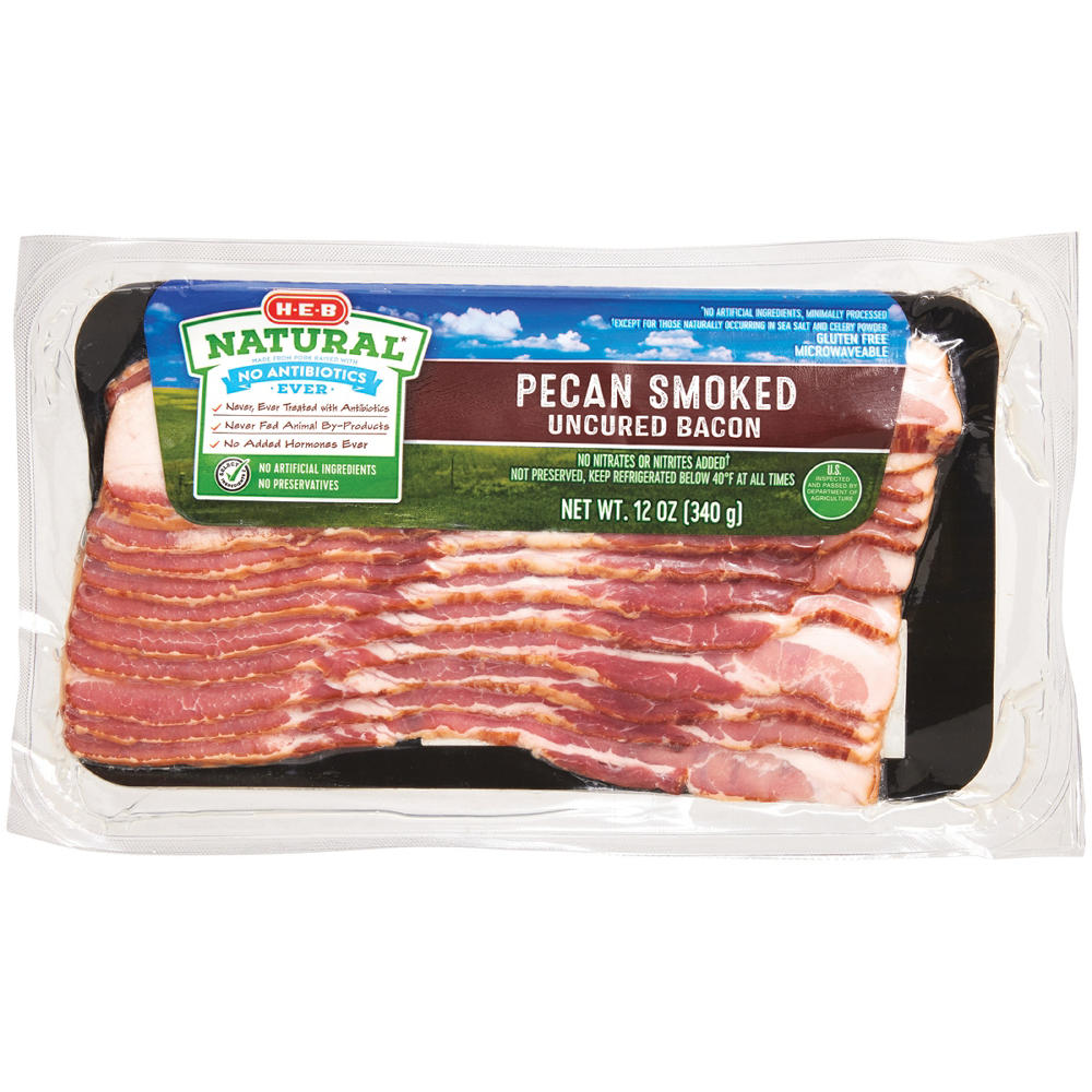H-E-B Natural Pecan Smoked Uncured Bacon, 12 oz