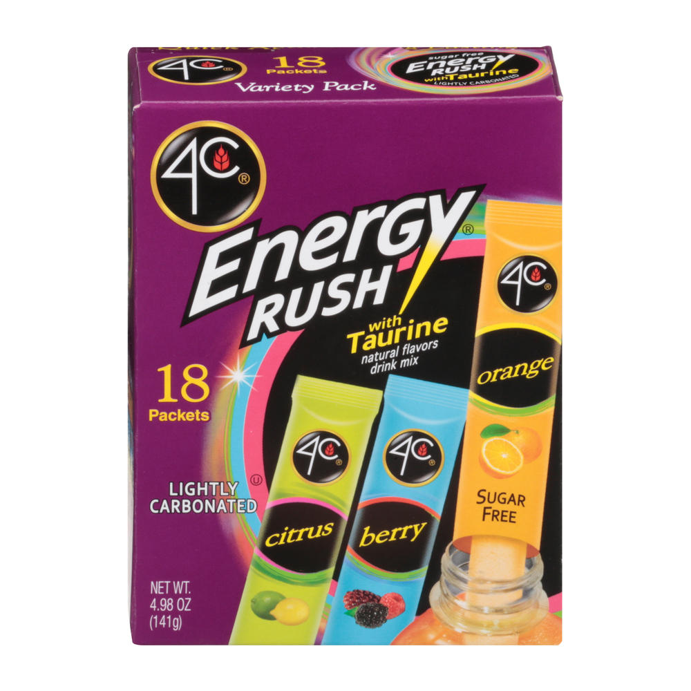4C Energy Rush with Taurine Drink Mix Packets - Variety Pack, 18 ct