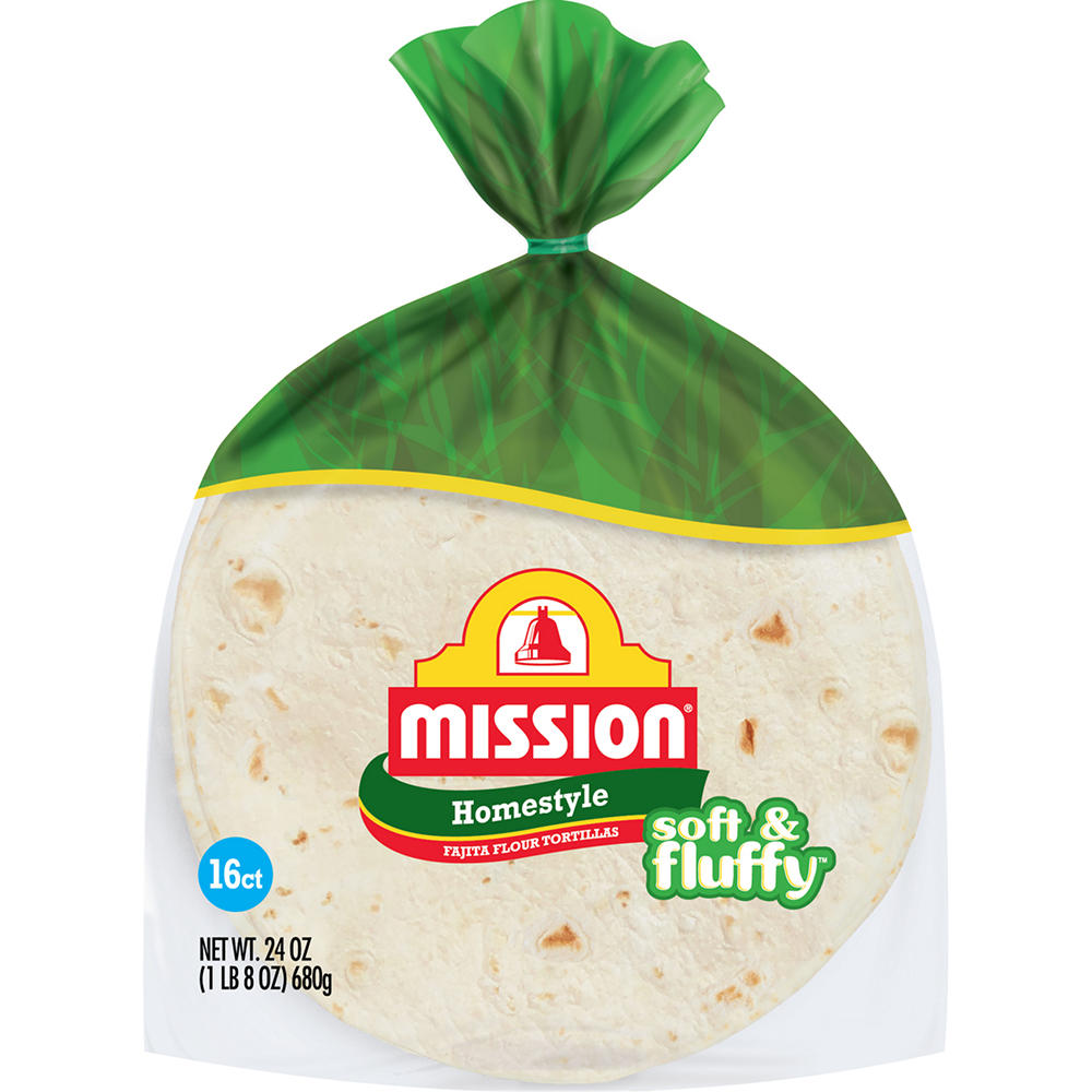 Mission Soft & Fluffy Homestyle Flour Tortillas, Fajita Size, 16 ct