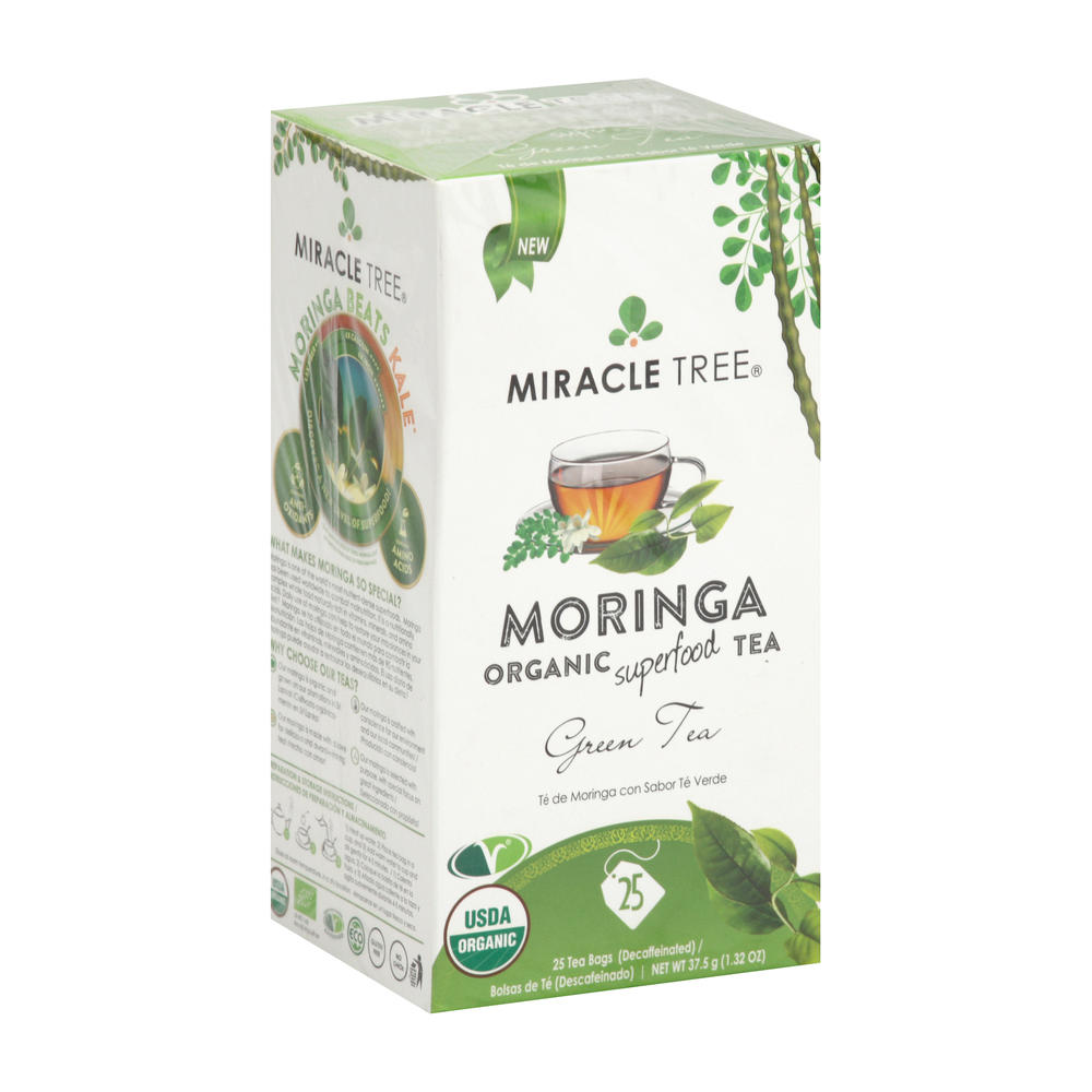 Miracle Tree Organic Decaffeinated Moringa Green Tea Bags, 25 ct
