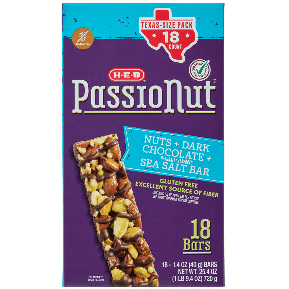 H-E-B Passionut Snack Bars Value Pack - Dark Chocolate Sea Salt, 18 ct