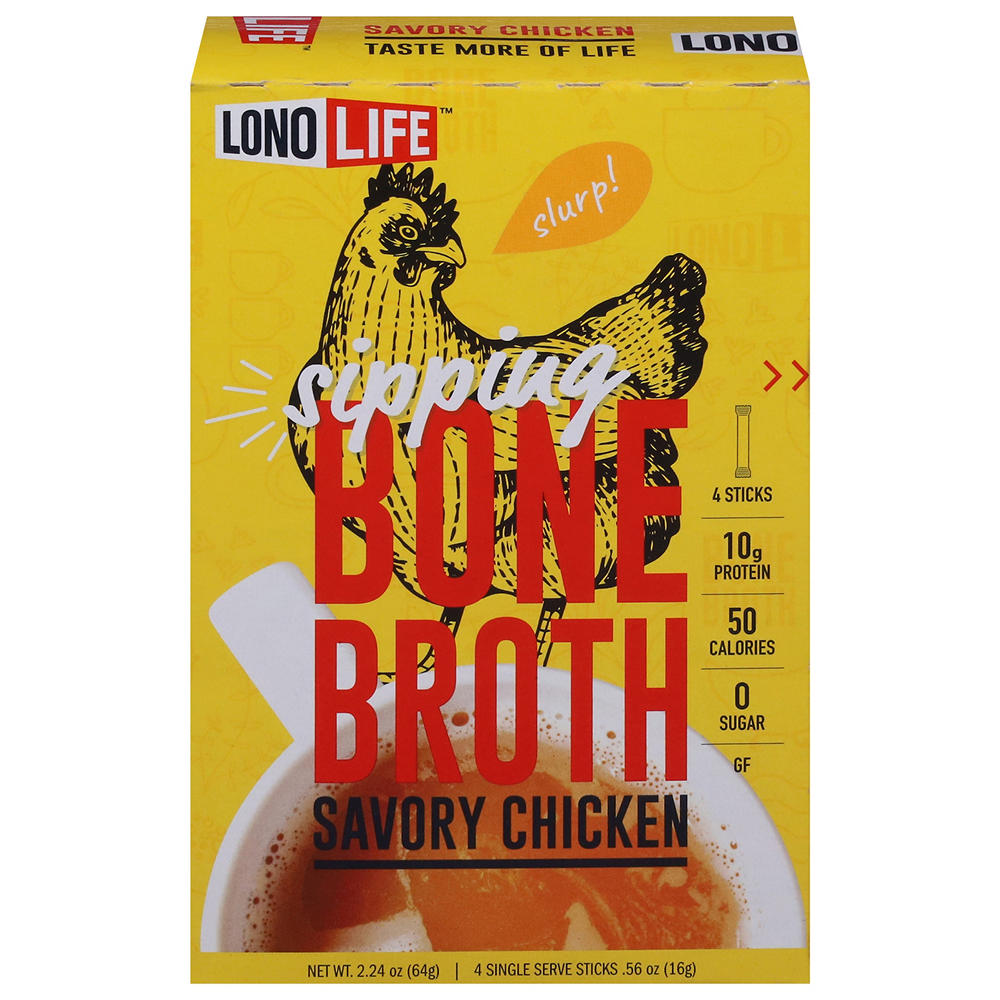LonoLife Sipping Bone Broth Packets - Savory Chicken, 2.24 oz