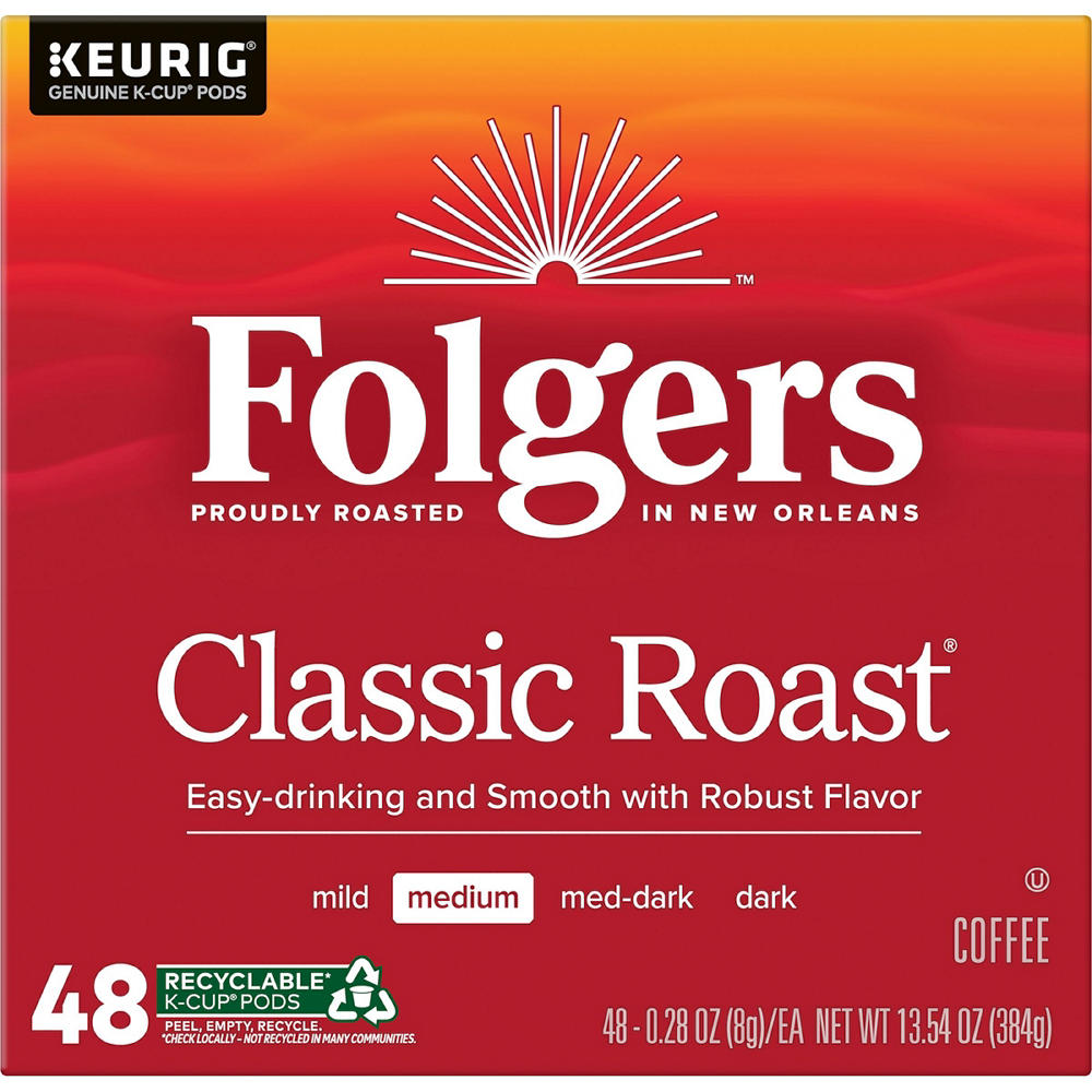 Folgers Classic Roast Medium Roast Single Serve Coffee K Cups, 48 ct