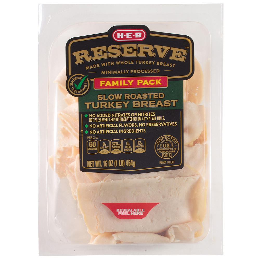 H-E-B Reserve Slow-Roasted Turkey Breast Lunch Meat - Family Pack, 16 oz