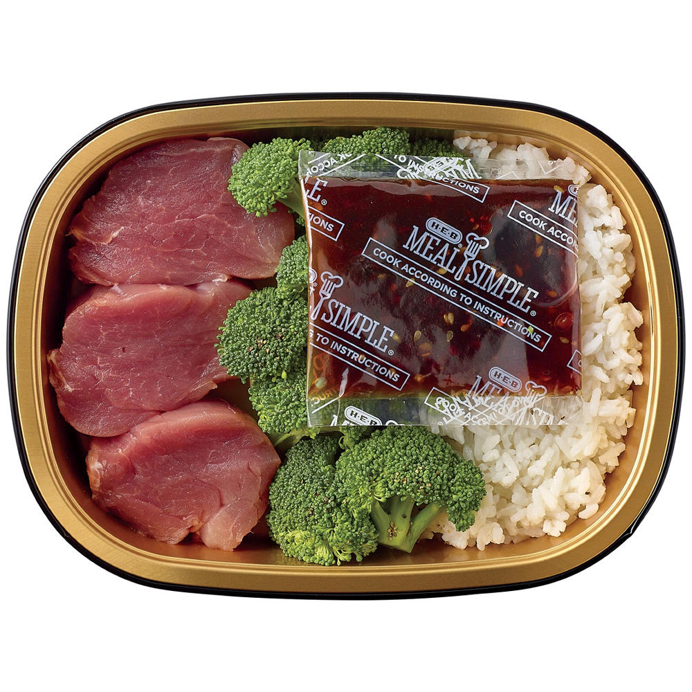 Meal Simple by H-E-B Ginger Soy Pork Tenderloin with Cilantro Rice & Broccoli, Avg. 0.85 lb
