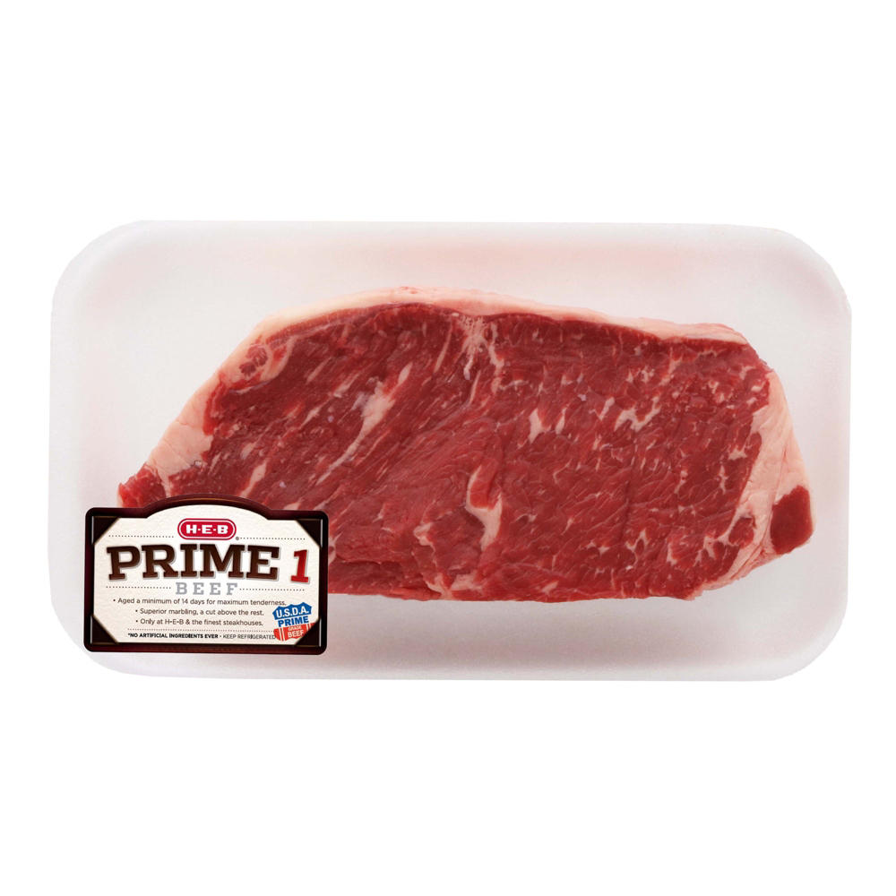 H-E-B Prime 1 Beef New York Strip Boneless Steak, USDA Prime, Avg. 1.23 lbs