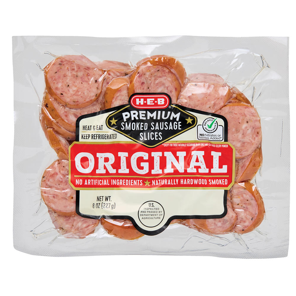 H-E-B Premium Smoked Sausage Slices - Original, 8 oz