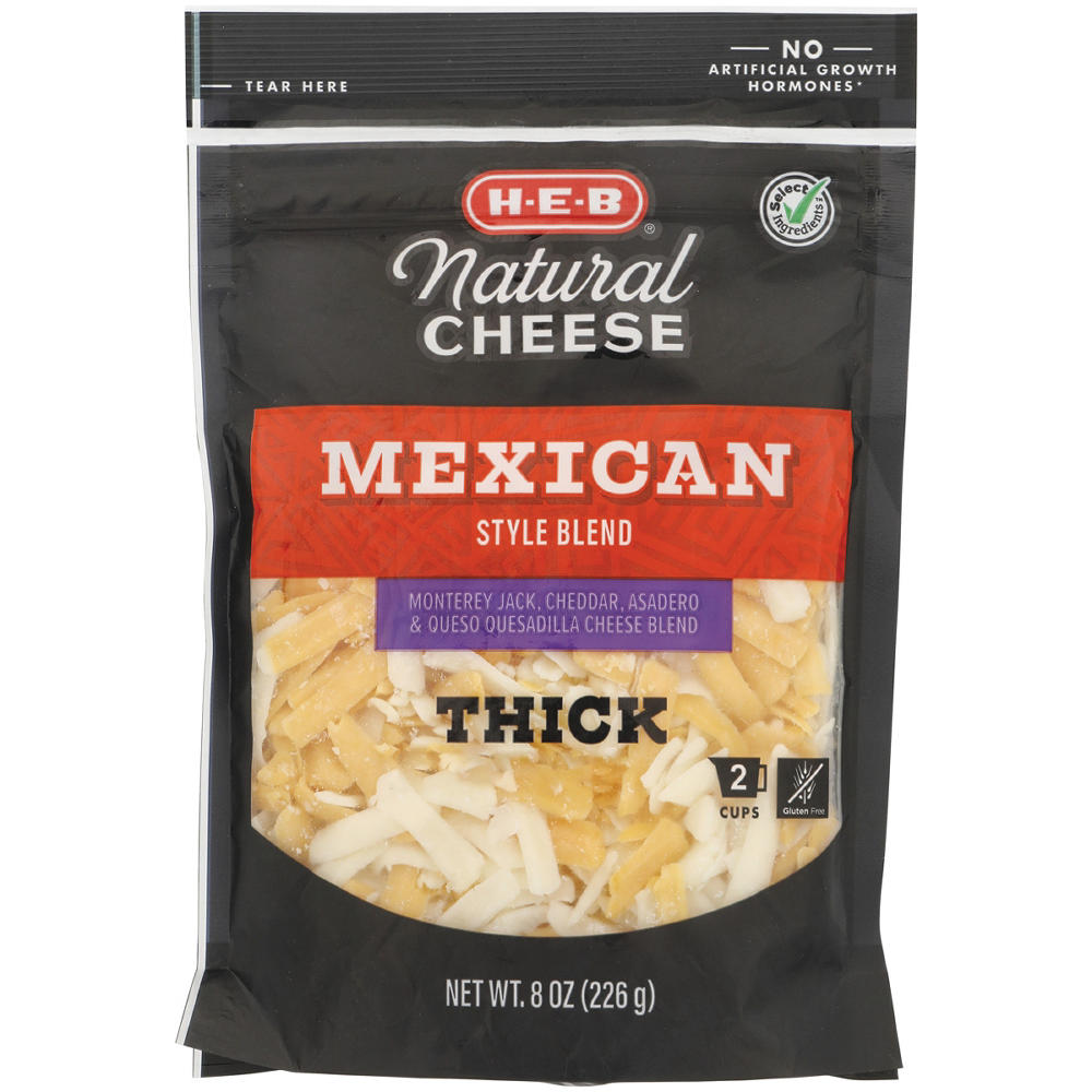 H-E-B Mexican Style Shredded Cheese Blend, Thick Cut, 8 oz