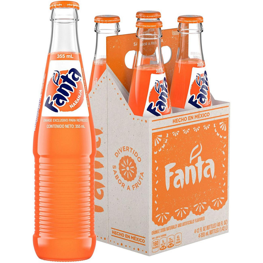 Fanta Orange Soda Soft Drink 4 pk Glass Bottles, 12 oz