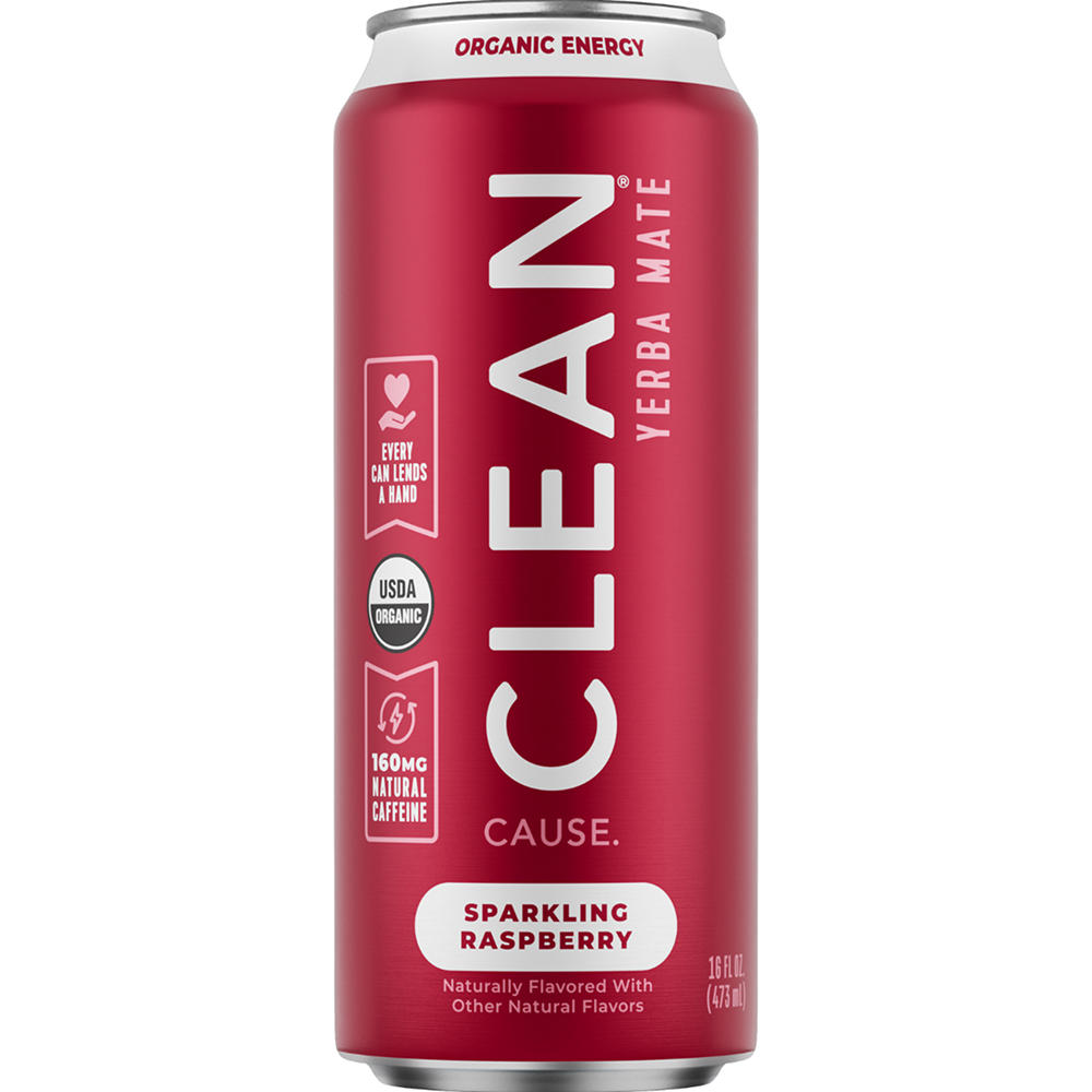 CLEAN Cause Raspberry Organic Sparkling Yerba Mate, 16 oz