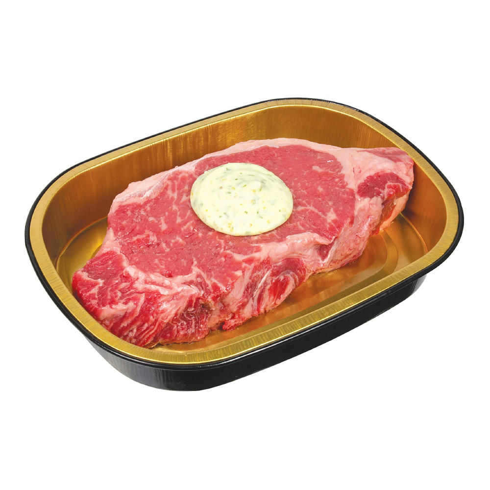 Meal Simple by H-E-B Beef New York Strip Steak with Garlic Parmesan Butter, Avg. 0.66 lb
