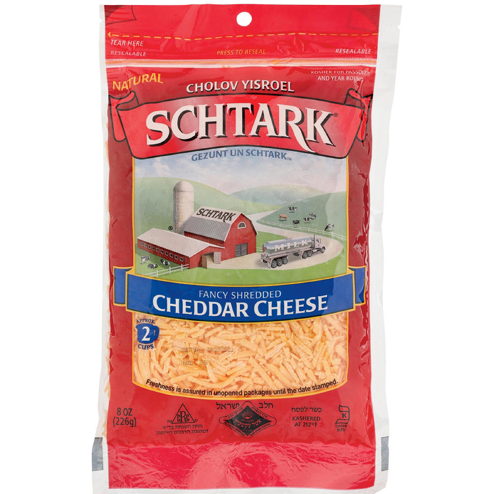 Schtark Fancy Shredded Cheddar Cheese, Kosher, 8 oz