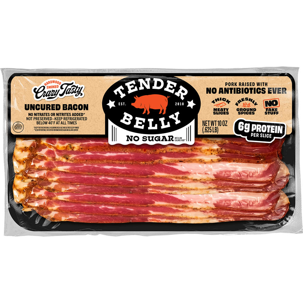 Tender Belly Crazy Tasty Sliced Uncured Bacon - No Sugar, 10 oz