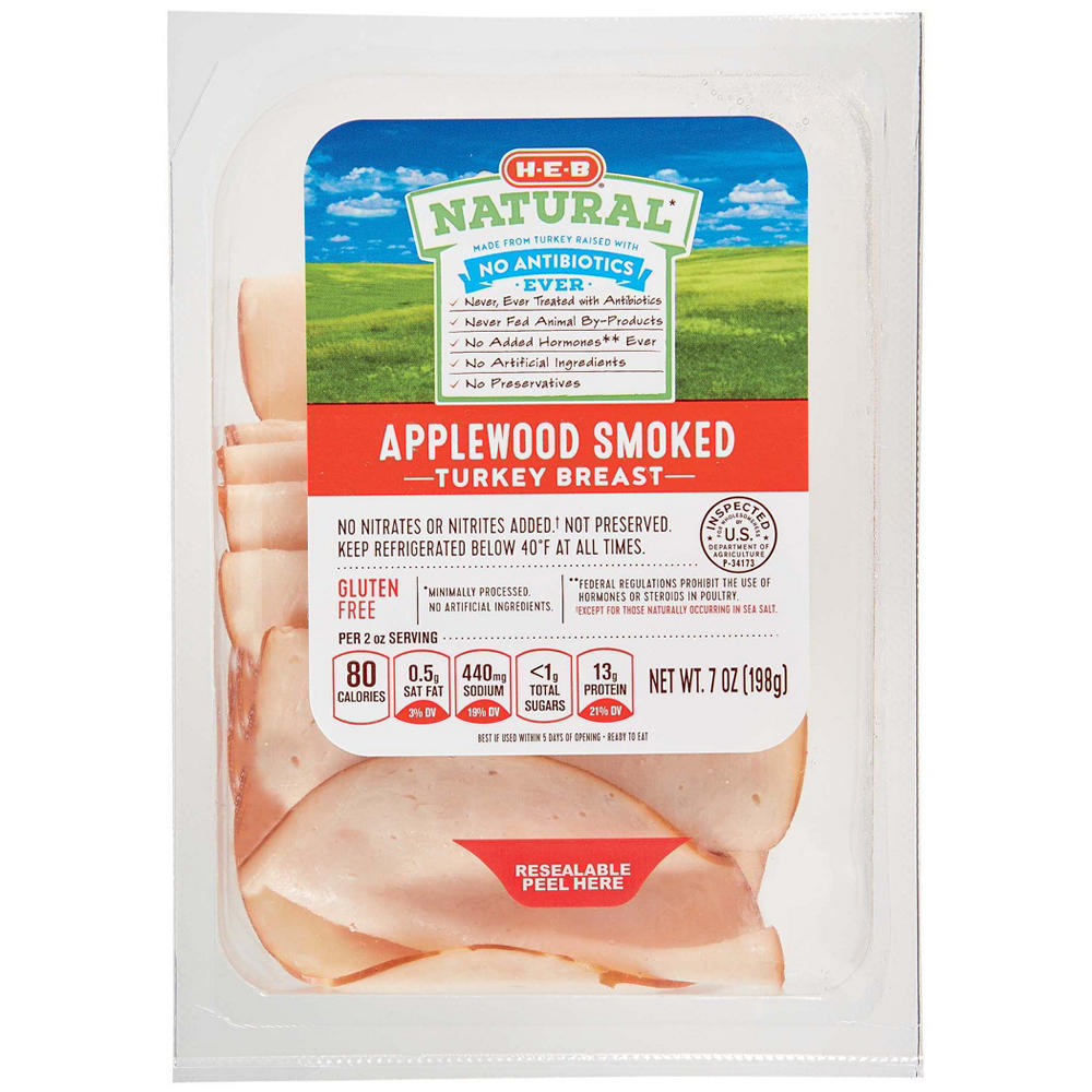 H-E-B Natural Applewood-Smoked Turkey Breast Lunch Meat, 7 oz