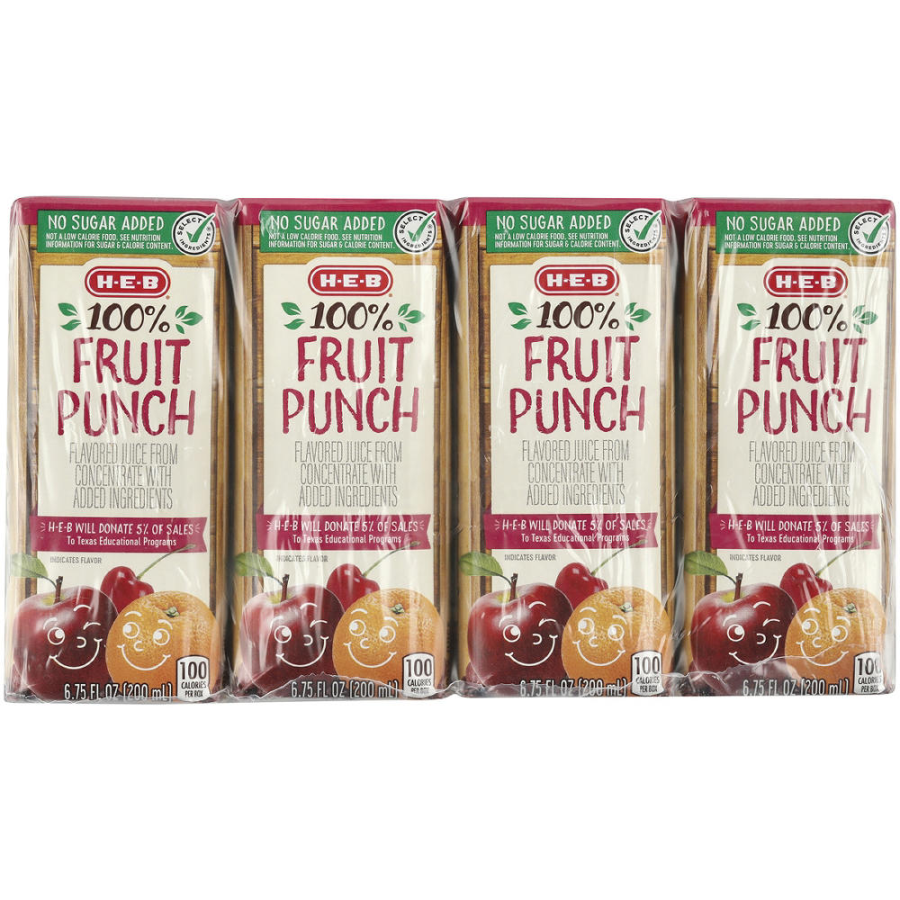 H-E-B 100% Fruit Punch 8 pk Juice Boxes, 6.75 oz