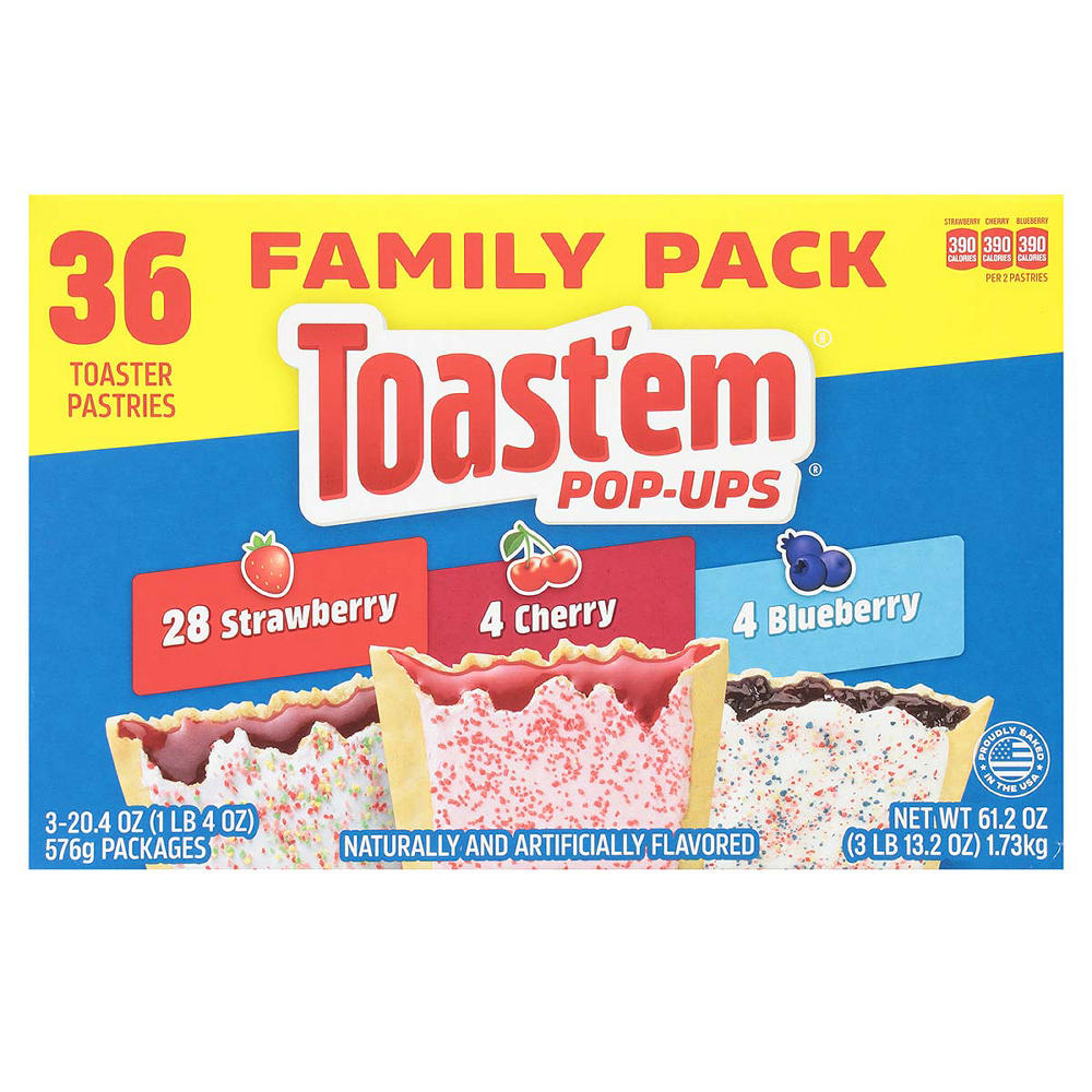 Toast'em Frosted Strawberry, Blueberry & Cherry Toaster Pastries - Family Pack, 36 ct