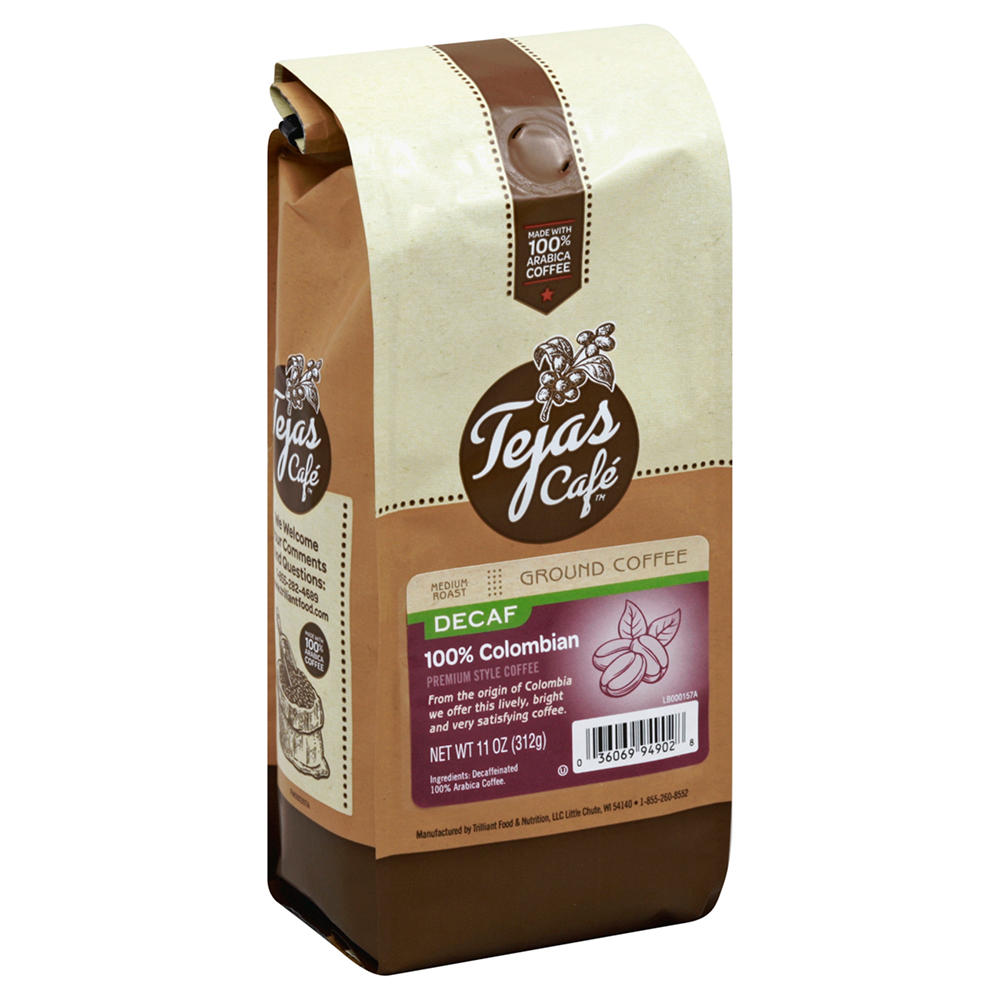 Tejas Cafe Decaf 100% Colombian Medium Roast Ground Coffee, 11 oz