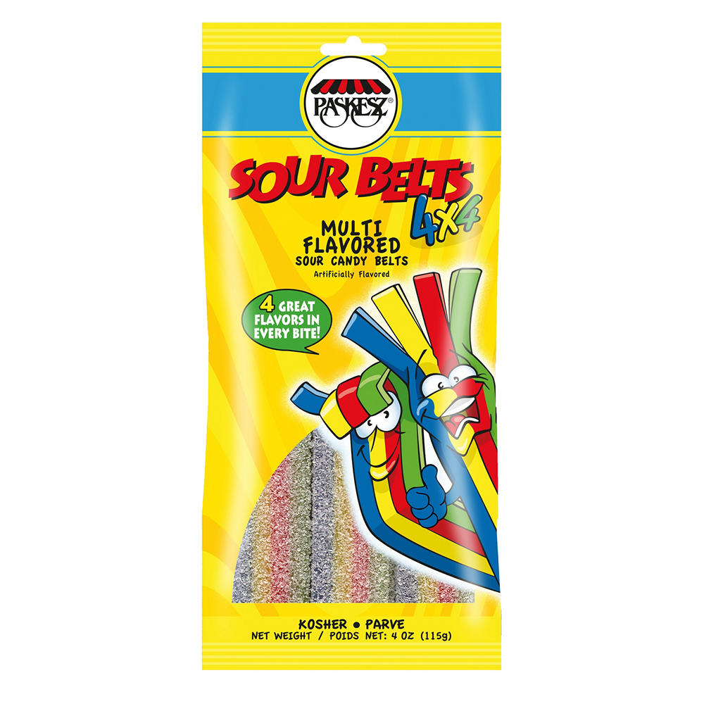 Paskesz Kosher Multi Flavored Sour Belts Candy, 4 oz