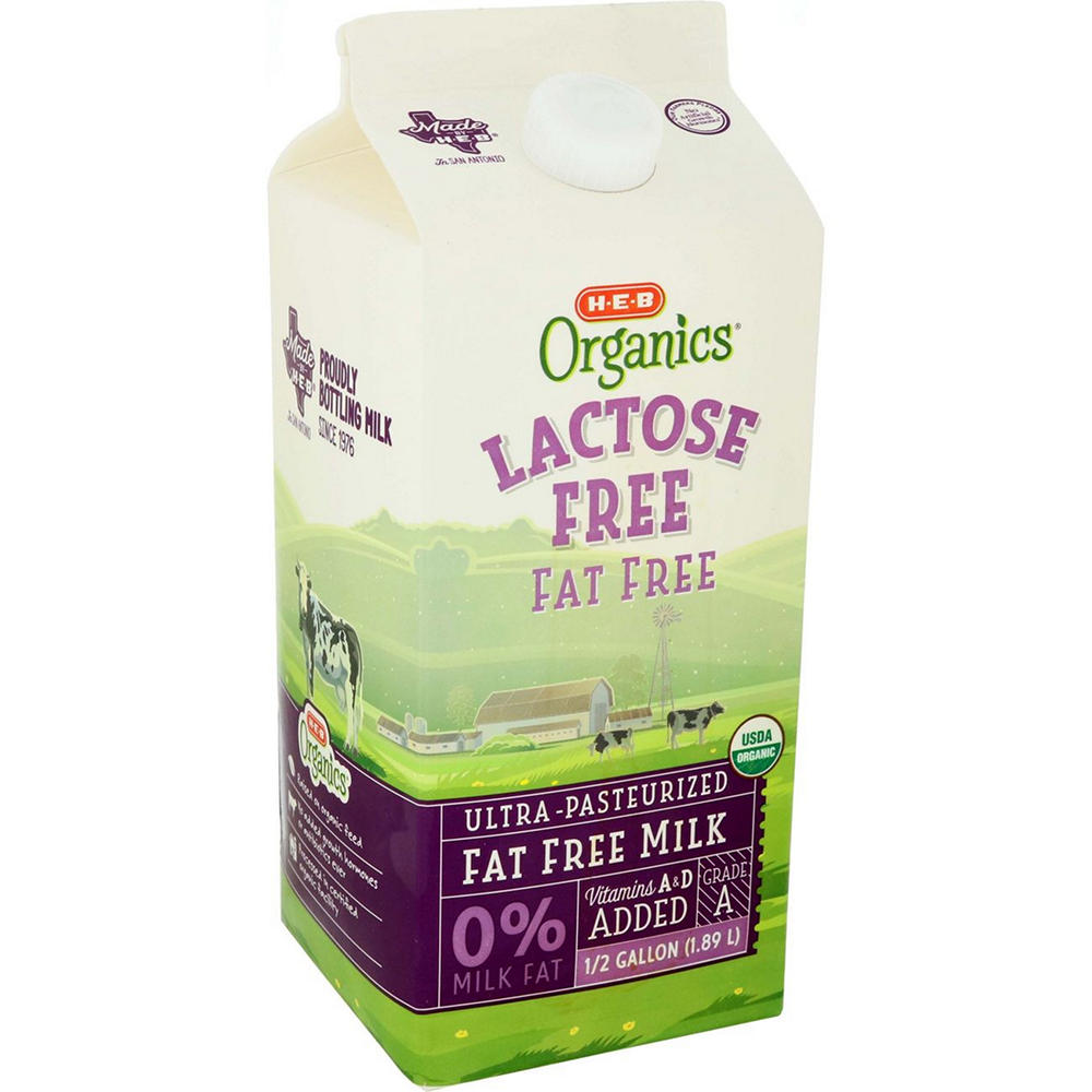 H-E-B Organics Lactose Free Fat Free Milk, 1/2 gal