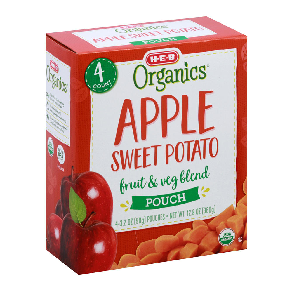 H-E-B Organics Blended Fruit & Veg Pouches - Apple Sweet Potato, 4 ct