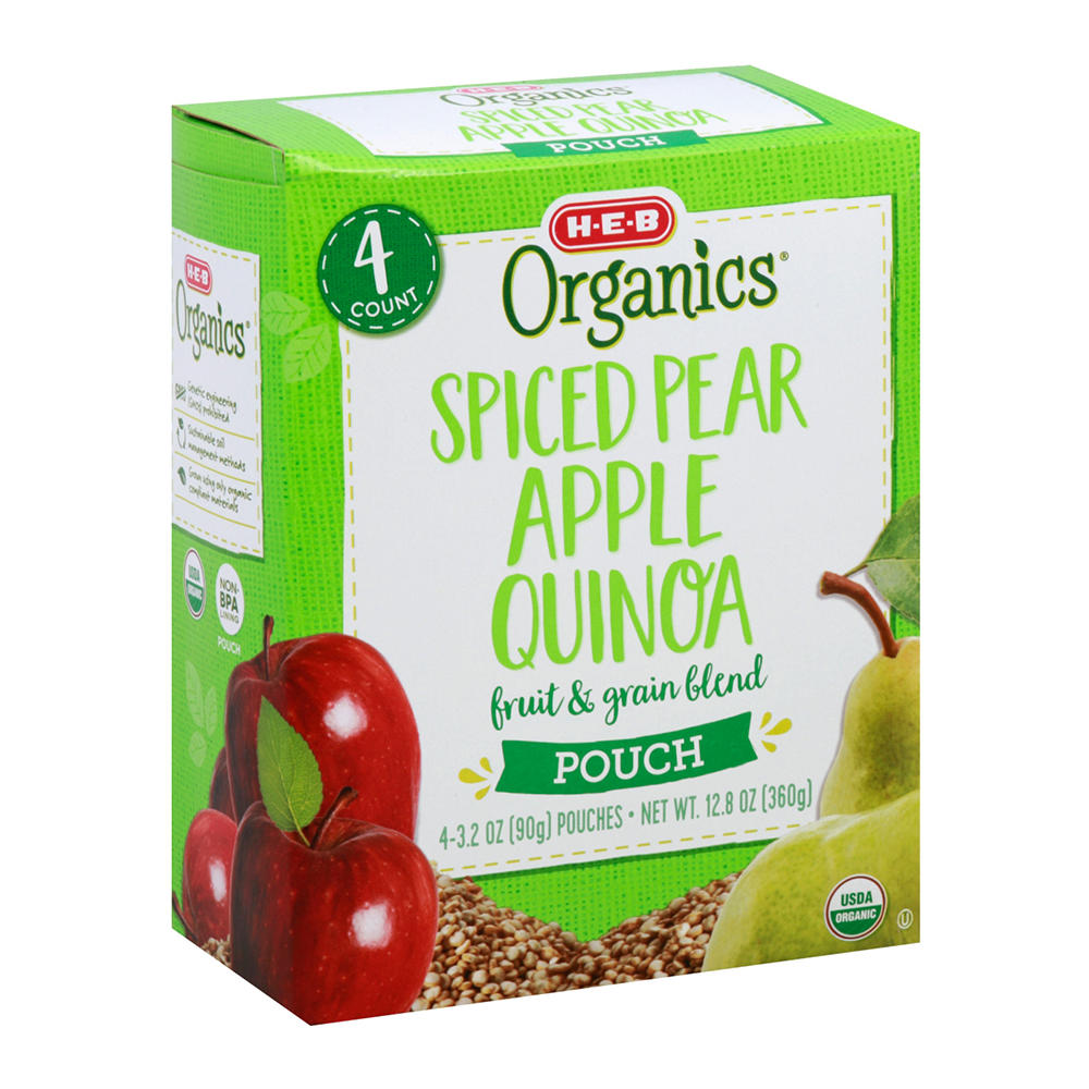 H-E-B Organics Blended Fruit & Grain Pouches - Pear Apple Quinoa, 4 ct