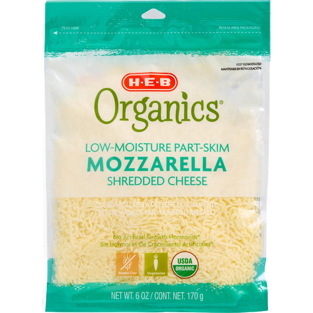 H-E-B Organics Low Moisture Part-Skim Mozzarella Shredded Cheese, 6 oz
