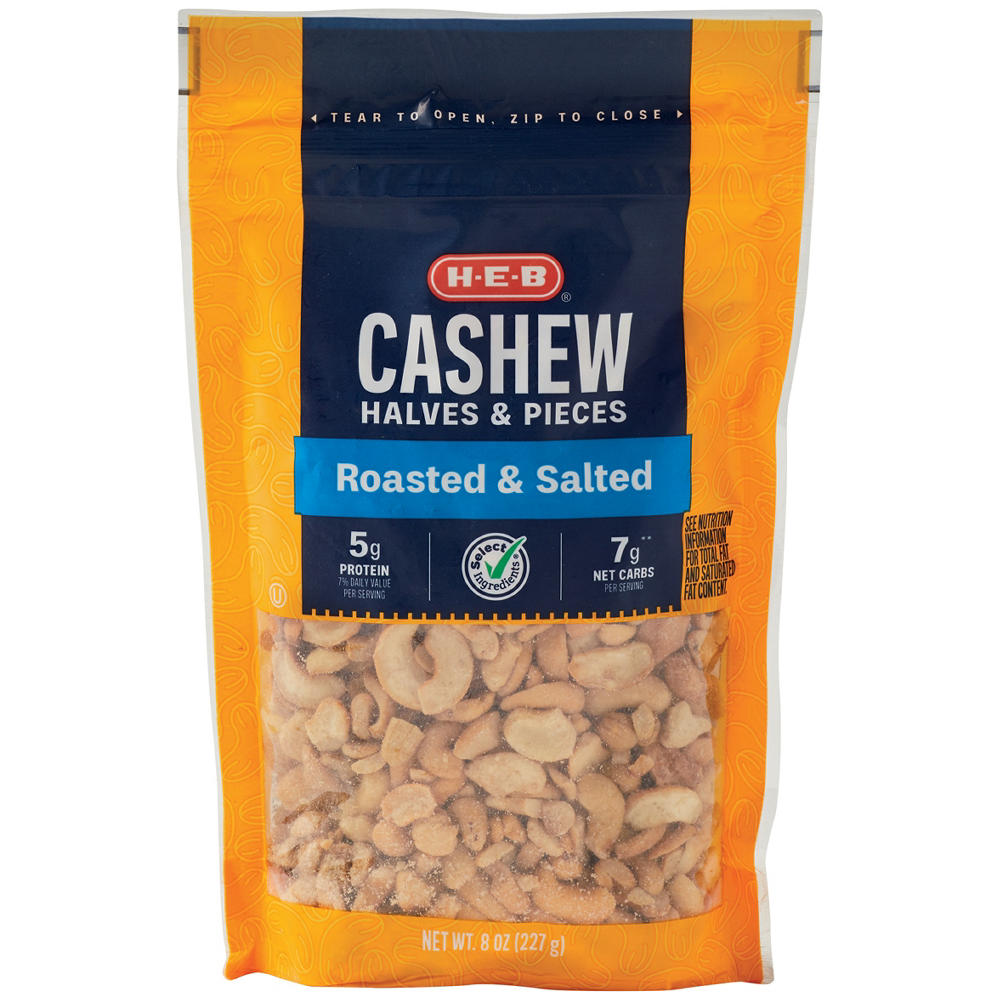 H-E-B Salted Roasted Cashew Halves & Pieces, 8 oz