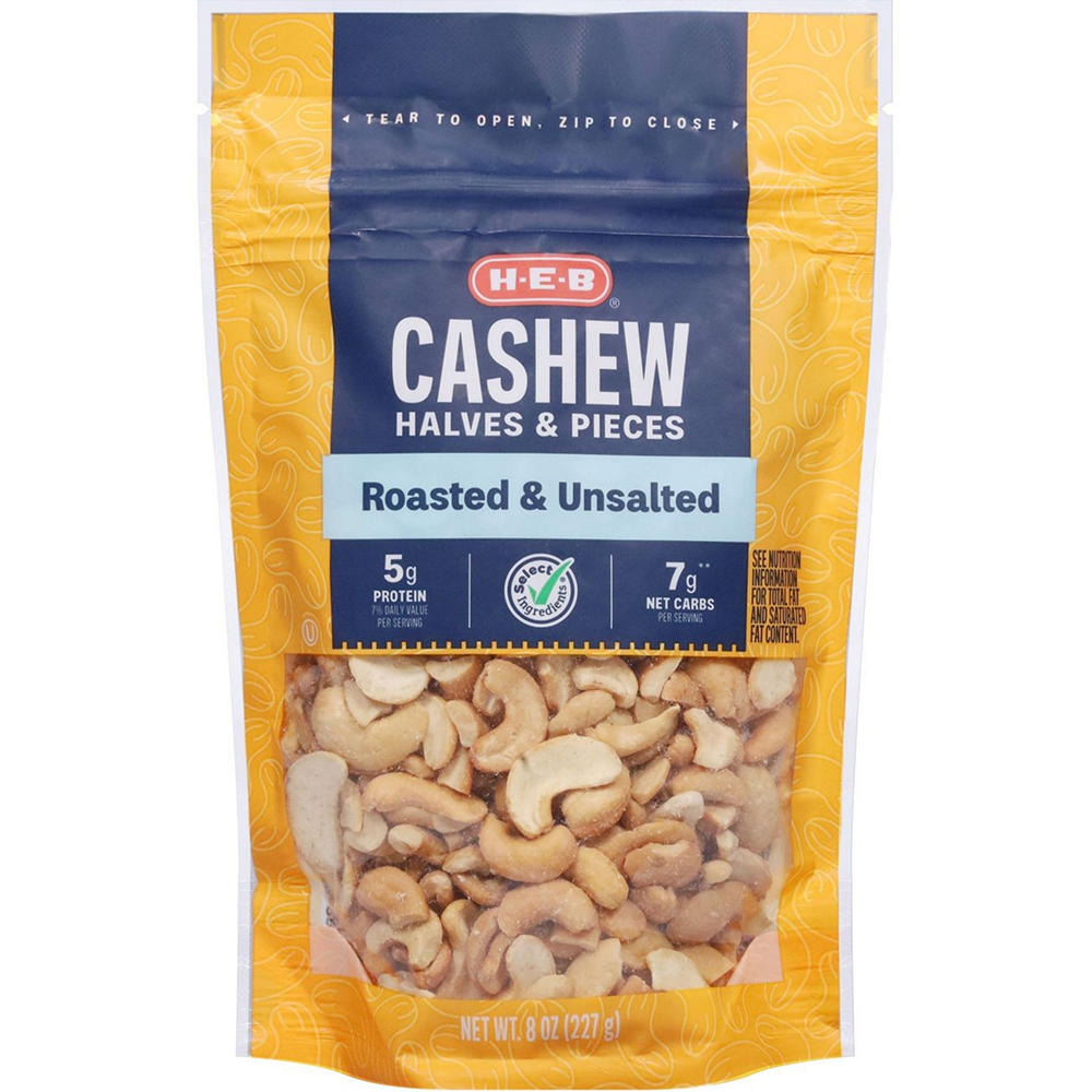 H-E-B Unsalted Roasted Cashew Halves & Pieces, 8 oz