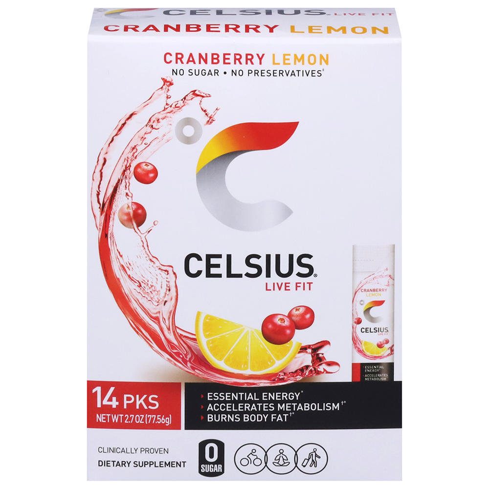 Celsius Zero Sugar Energy Powder Packs - Cranberry Lemon, 14 ct