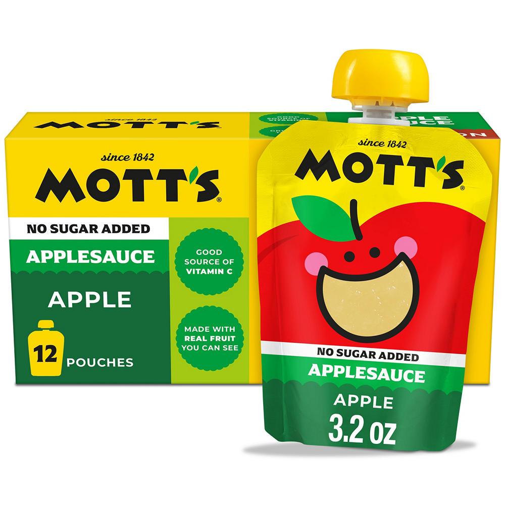 Mott's No Sugar Added Applesauce 12 pk Pouches, 3.2 oz