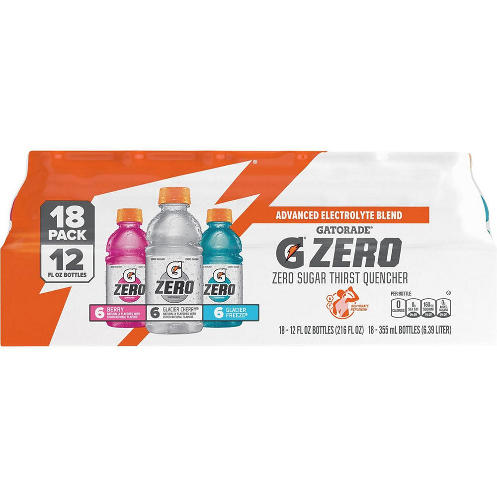 Gatorade Zero Sugar Thirst Quencher Electrolyte Sports Drink Variety Pack 18 pk Bottles, 12 oz