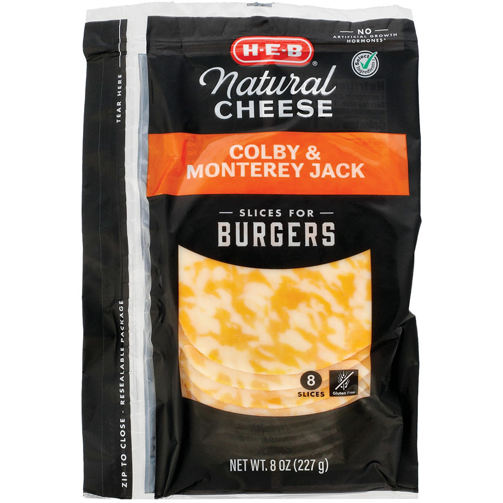 H-E-B Colby & Monterey Jack Sliced Cheese for Burgers, 8 ct