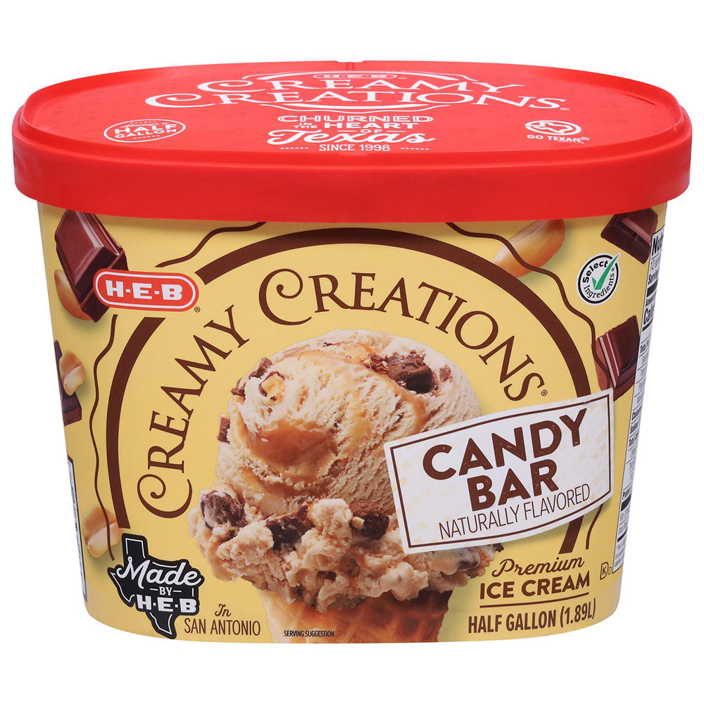 H-E-B Creamy Creations Candy Bar Ice Cream, 1/2 gal