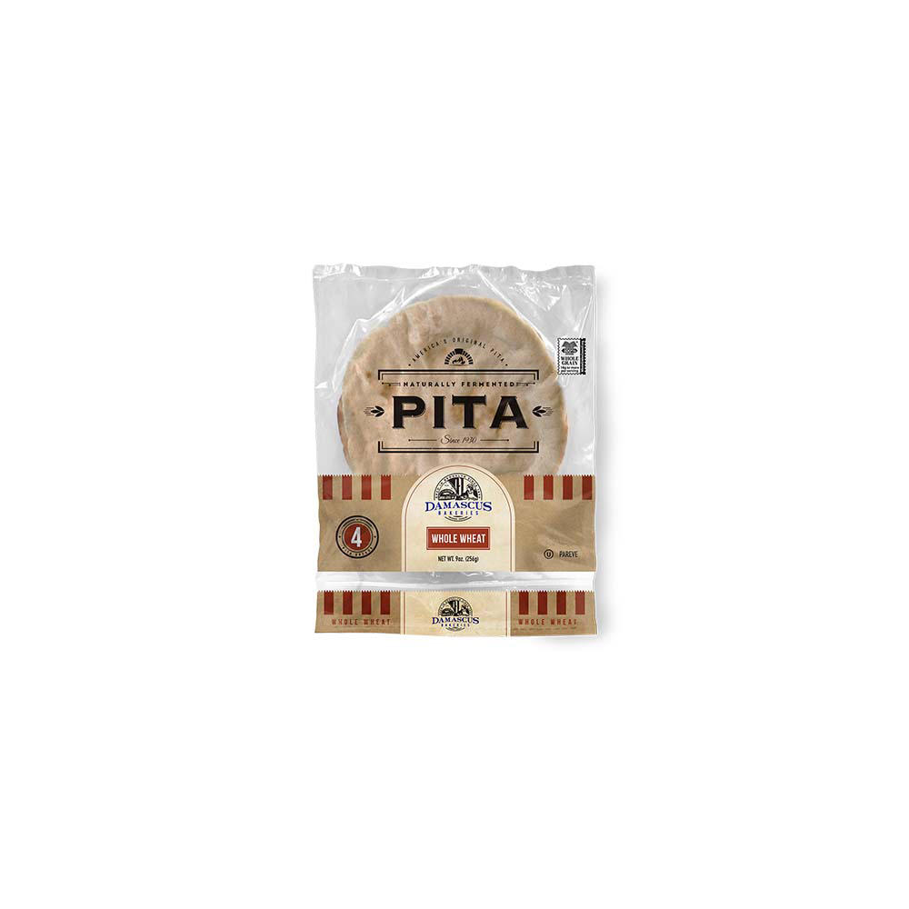 Damascus Bakeries Naturally Fermented Pita Flatbread - Whole Wheat, 4 ct