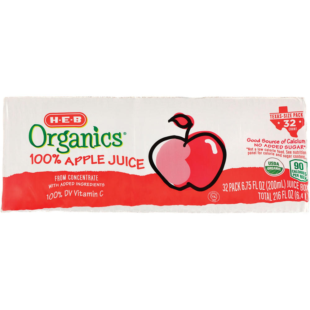 H-E-B Organics 100% Apple Juice 32 pk Juice Boxes - Texas-Size Pack, 6.75 oz