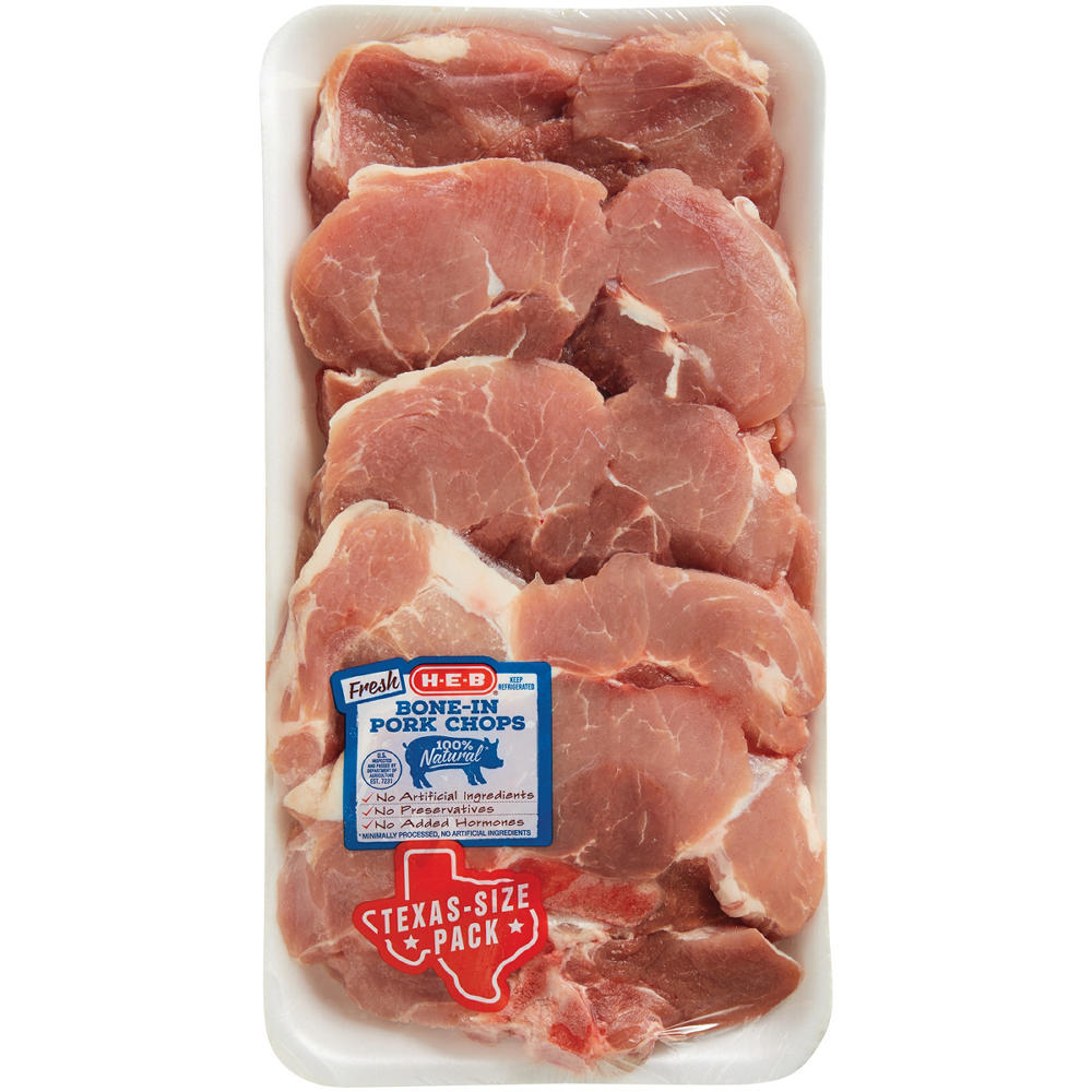 H-E-B Bone-in Sirloin Pork Chops, Extra Thick Cut - Texas-Size Pack, Avg. 4.37 lbs