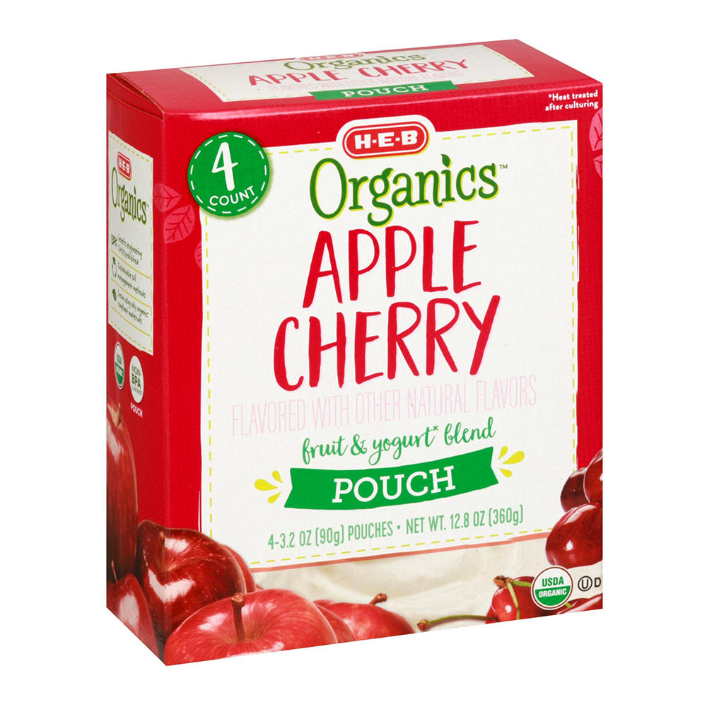 H-E-B Organics Blended Fruit & Yogurt Pouches – Apple Cherry, 4 ct