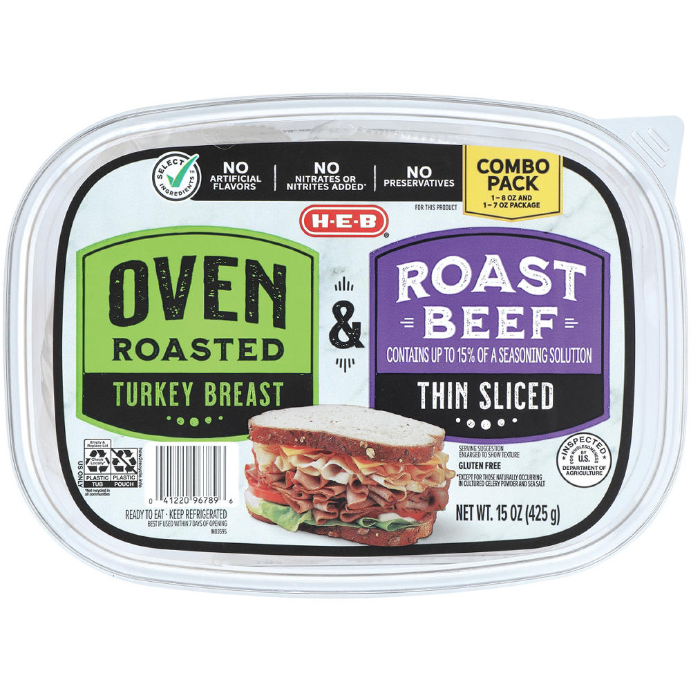 H-E-B Oven-Roasted Turkey Breast & Thin-Sliced Roast Beef Lunch Meat - Combo Pack, 15 oz
