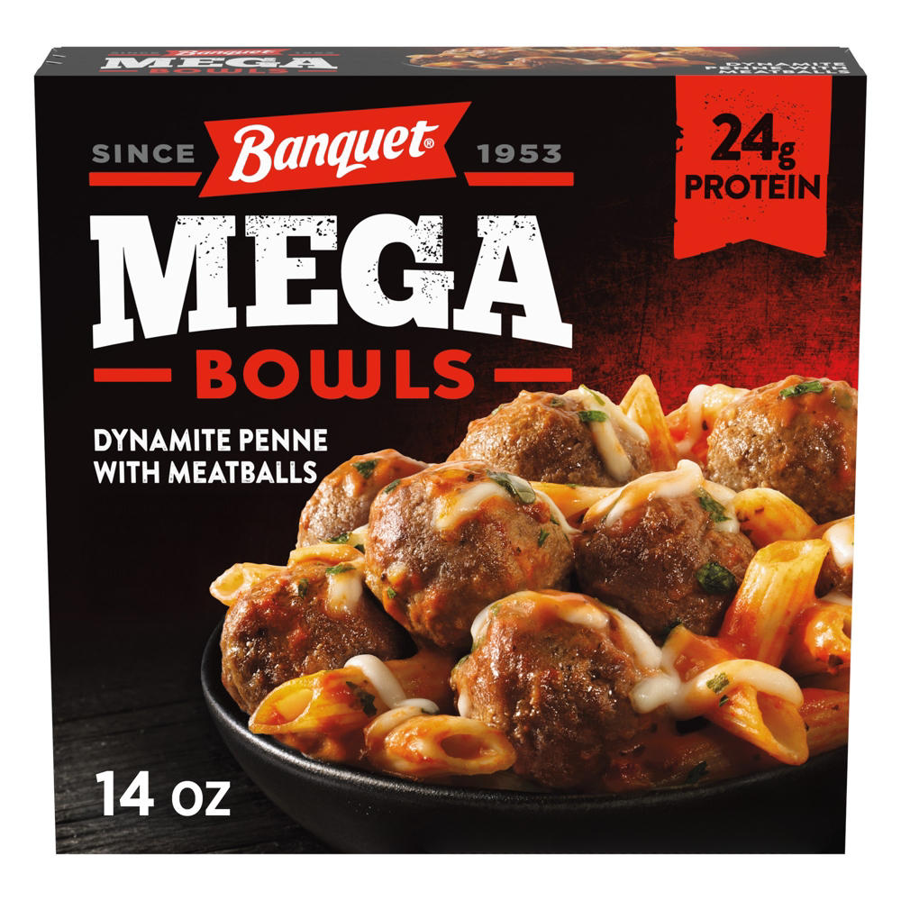 Banquet MEGA Bowls Dynamite Penne with Meatballs Frozen Meal, 14 oz