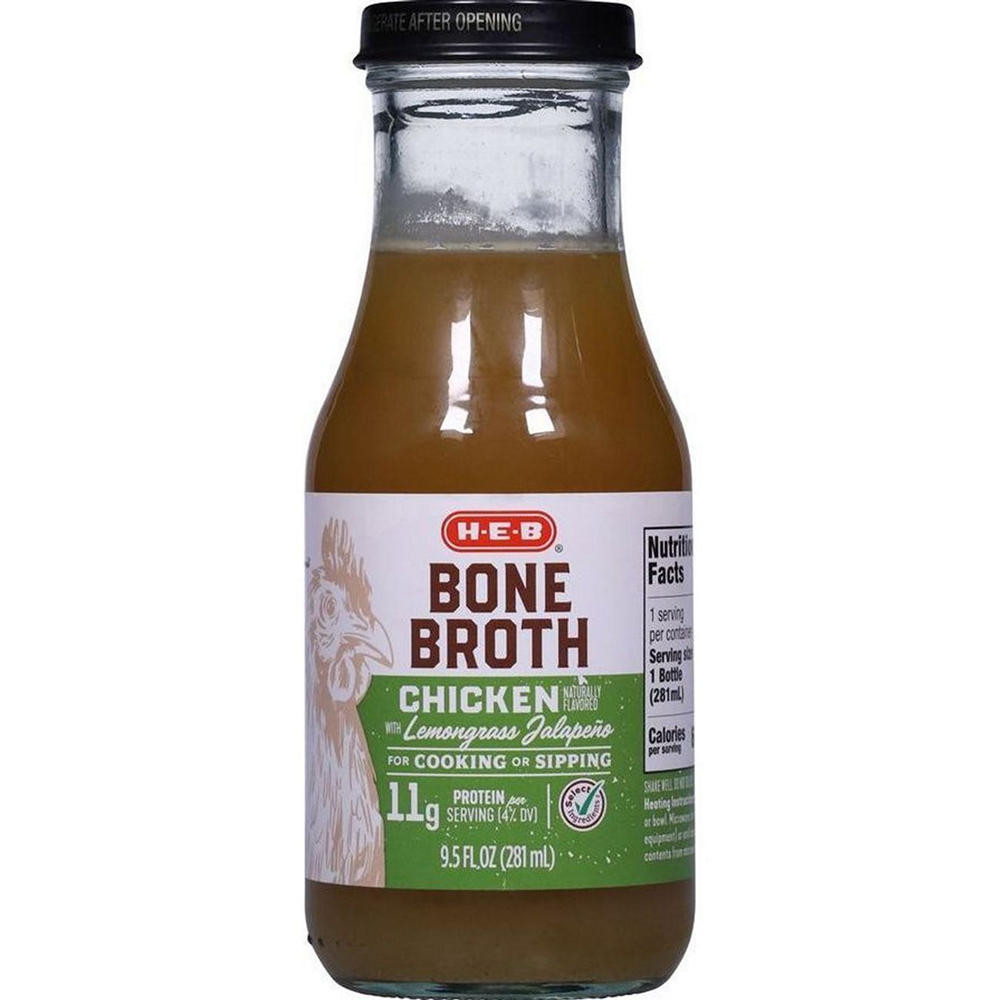 H-E-B Chicken Bone Broth with Lemongrass Jalapeño, 9.5 oz
