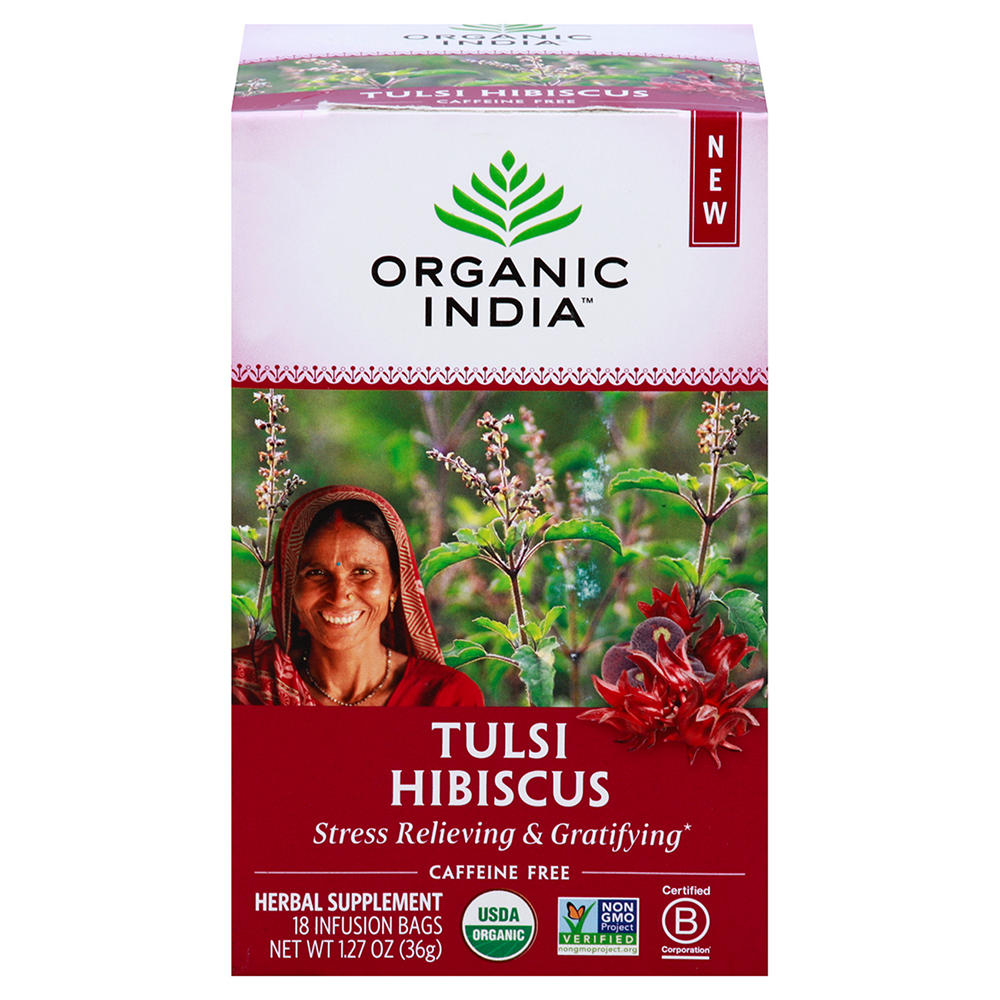 Organic India Tulsi Hibiscus Tea Infusion Bags, 18 ct